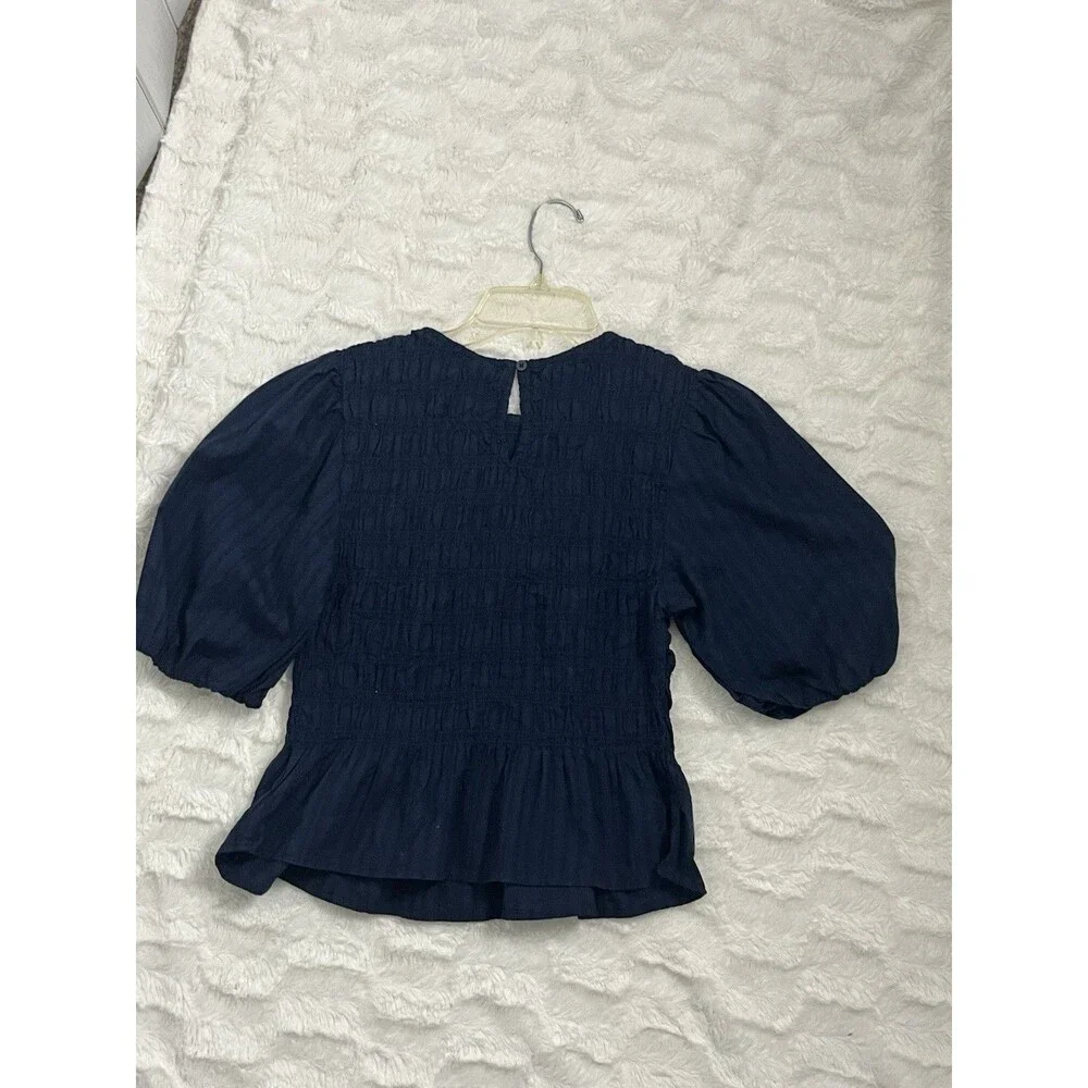 Old Navy Women’s Navy Blue Short Puff Sleeve Smocked Peplum Blouse Top Size M